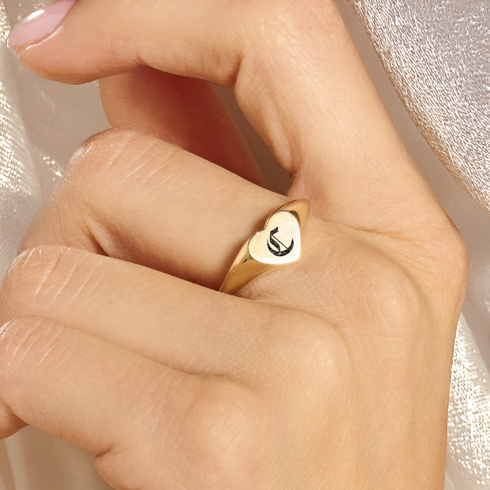 Memorial Signature Ring Heart Letter